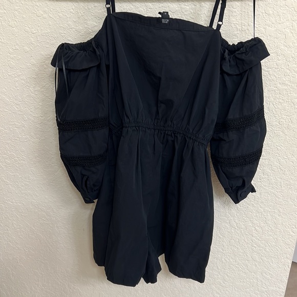 River Island Romper Black Belted Off Shoulder 3/4 Sleeve 14 - Picture 9 of 10